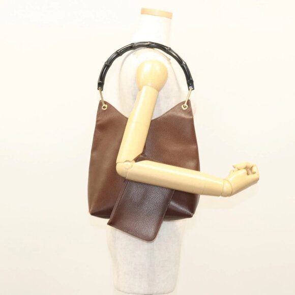GUCCI Bamboo Shoulder Bag Leather Brown Gold 001 1880 Auth am8464 - Picture 3 of 16